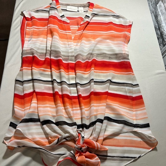 Chico’s Orange, White & Black Striped Blouse – Size 1 (S/M) - Picture 8 of 9